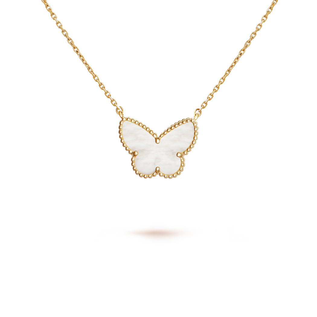 18K Yellow Gold MOP VCA Lucky Alhambra Butterfly Pendant