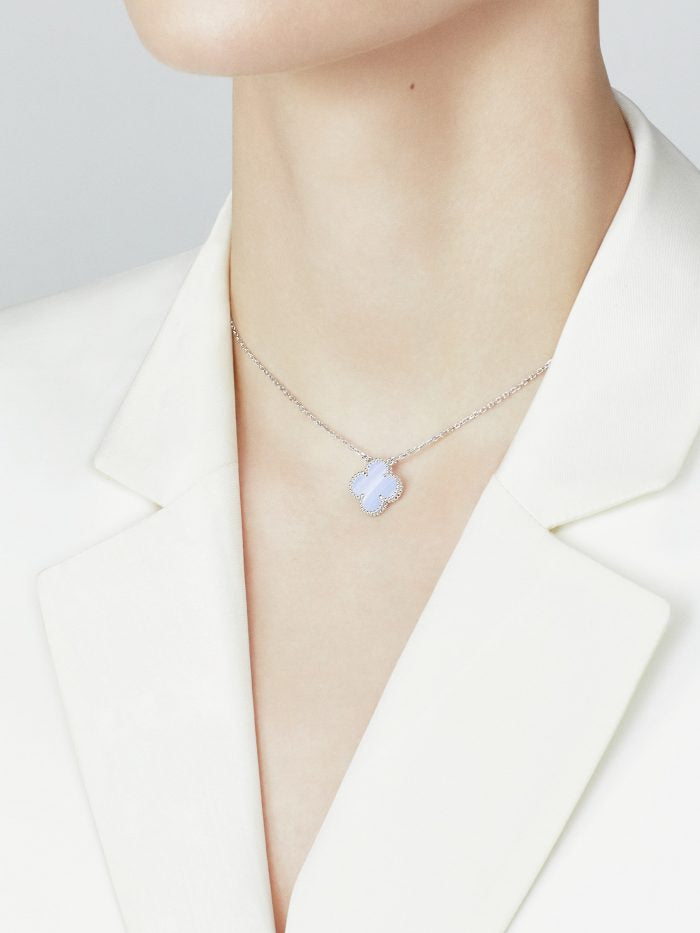 18K White Gold Chalcedony VCA Vintage Alhambra Pendant
