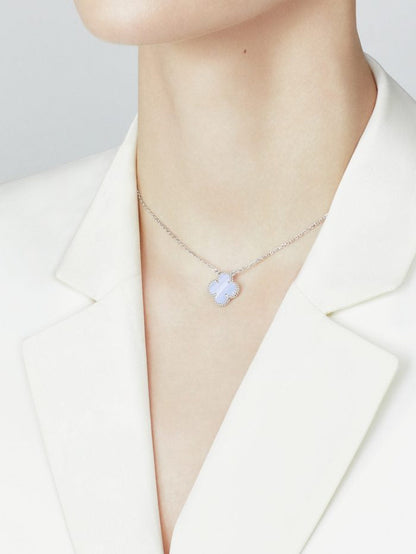 18K White Gold Chalcedony VCA Vintage Alhambra Pendant