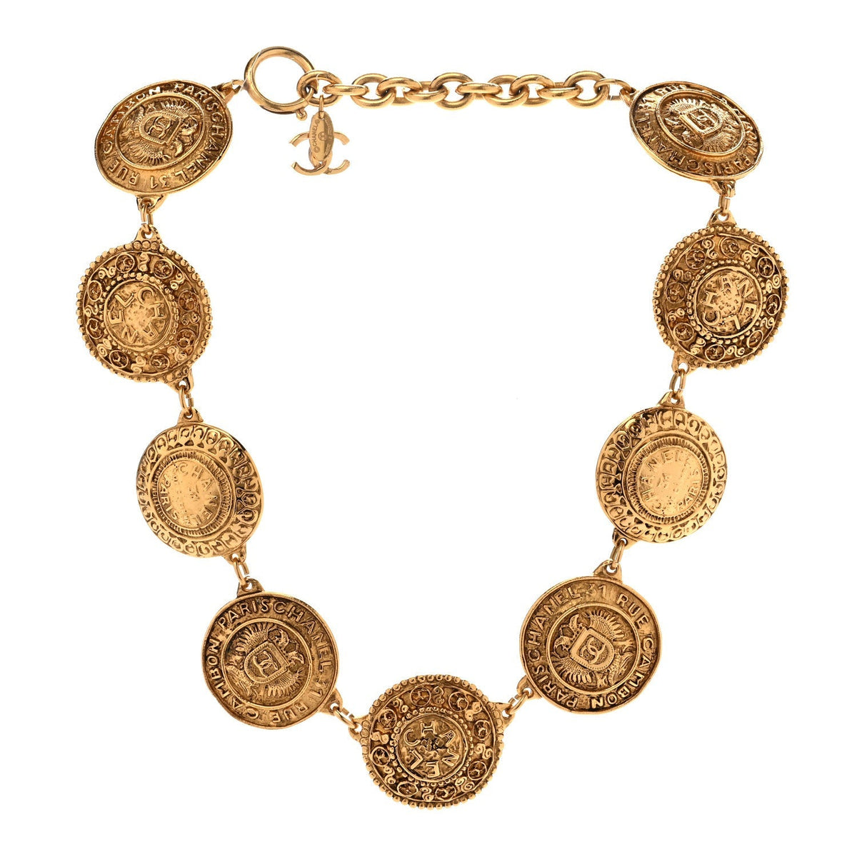 Chanel Metal CC Medallion Necklace Gold