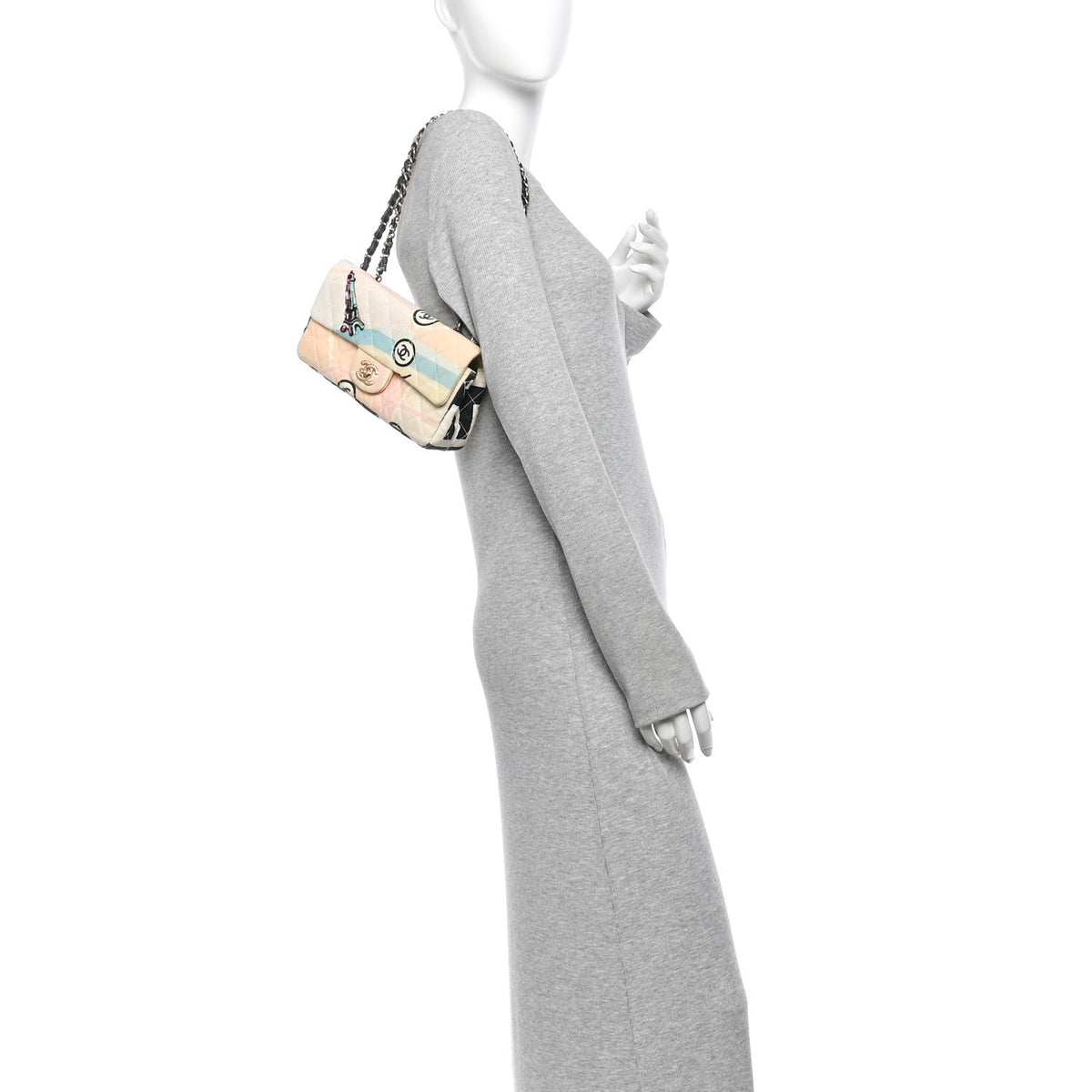 Chanel Canvas Small Printed Eiffel Tower Flap Bag Beige Multicolor