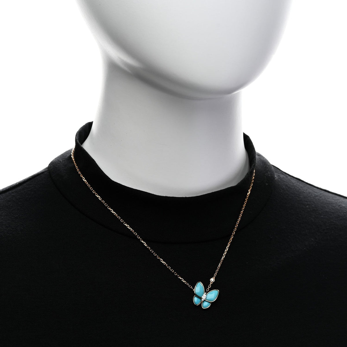 Van Cleef & Arpels 18K Yellow Gold Diamond Turquoise Two Butterfly Pendant Necklace