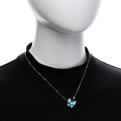Van Cleef & Arpels 18K Yellow Gold Diamond Turquoise Two Butterfly Pendant Necklace