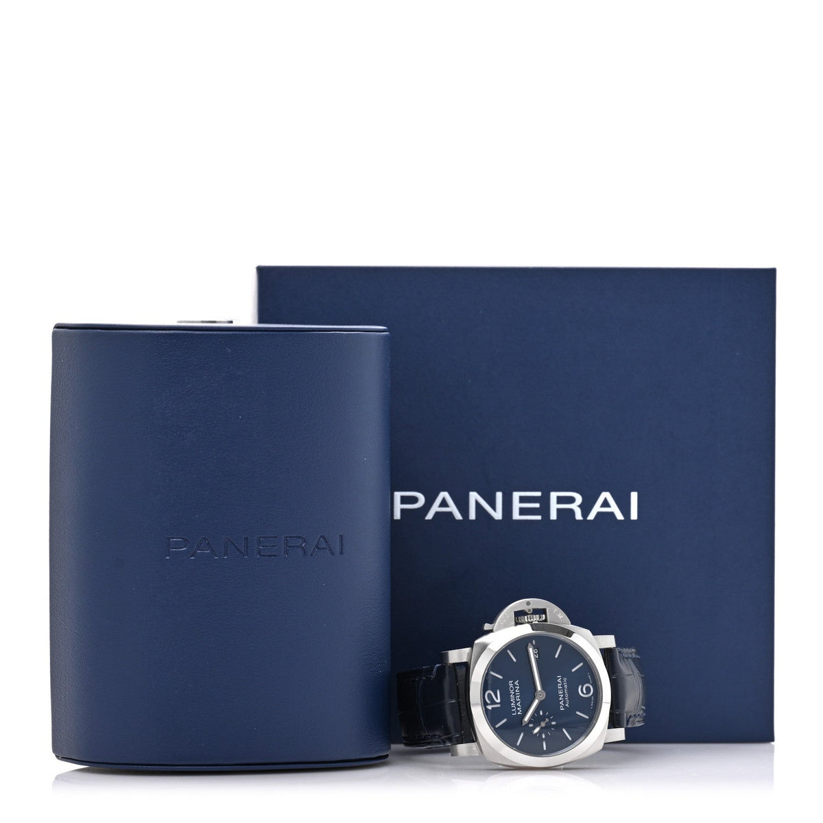 Panerai Stainless Steel Alligator 40mm Luminor Quaranta Watch Blue PAM01370