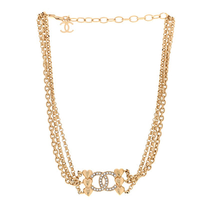 Chanel Crystal CC Heart Link Multi Strand Choker Necklace Gold