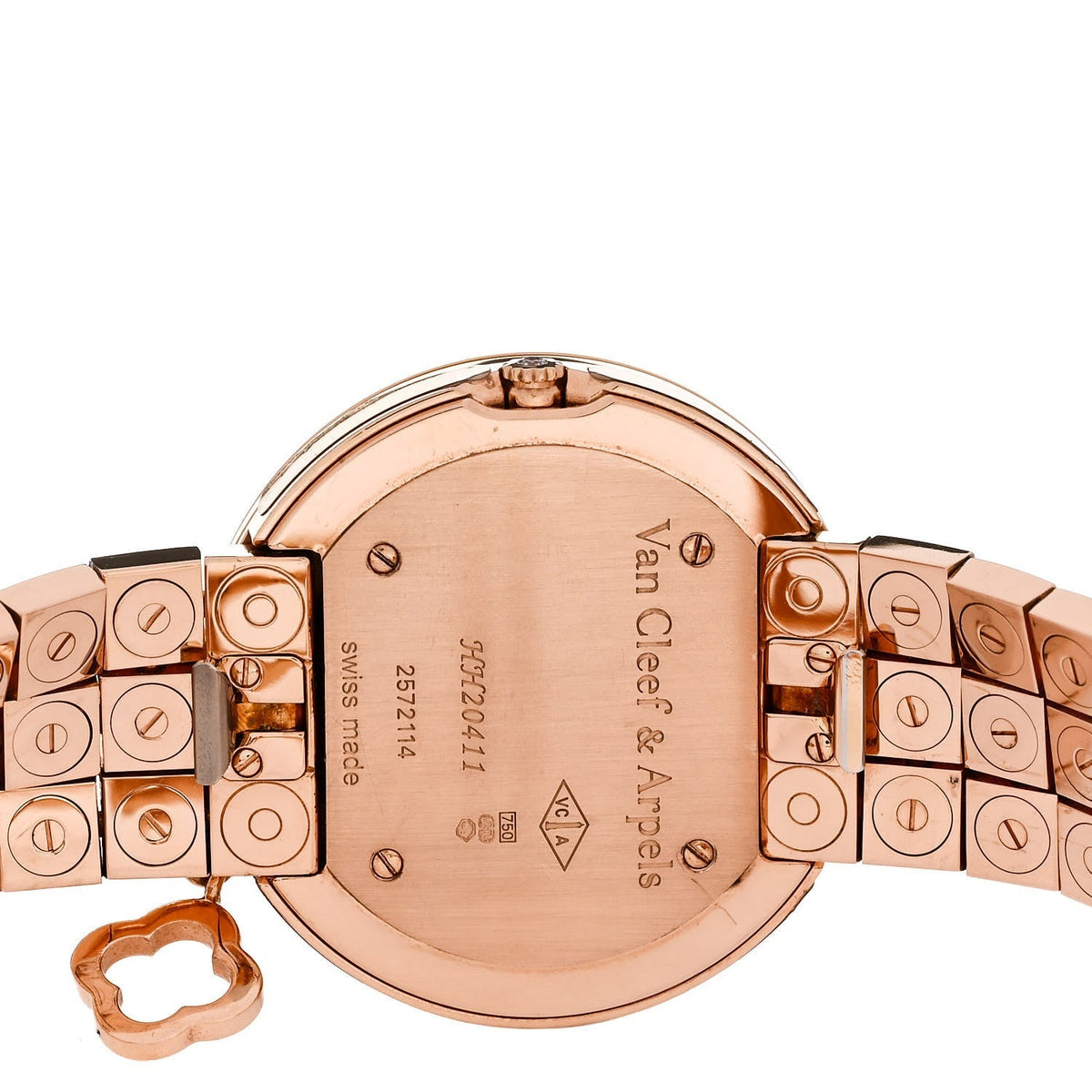 Van Cleef & Arpels 18K Rose Gold Diamond 32mm Charms Watch Black