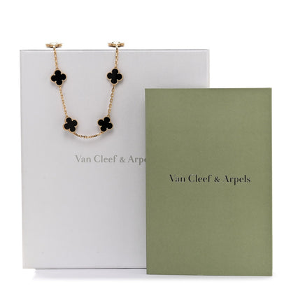 Van Cleef & Arpels 18K Yellow Gold Onyx 10 Motif Vintage Alhambra Necklace
