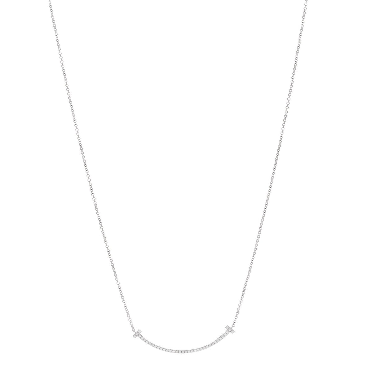 Tiffany 18K White Gold Diamond Small T Smile Pendant Necklace
