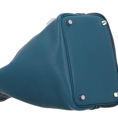 Hermes Taurillon Clemence Casaque Picotin Lock 18 PM Vert Bosphore Deep Bleu