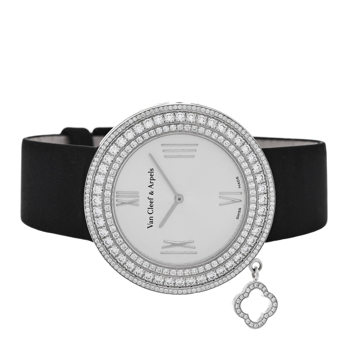 Van Cleef & Arpels 18K White Gold Satin Diamond 38mm Charms Watch