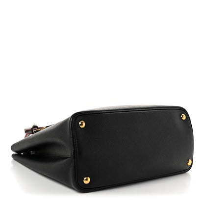 Prada Saffiano Cuir Small Double Bag Black Fuoco