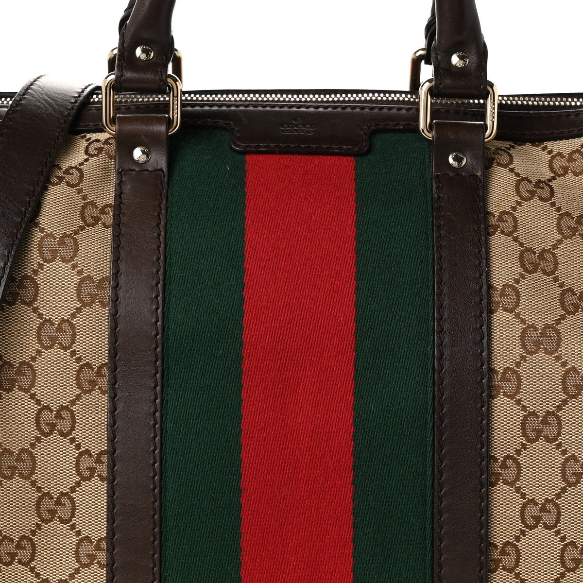 Gucci Monogram Vintage Web Medium Boston Dark Brown