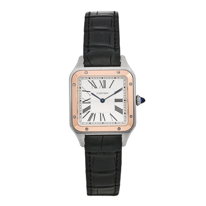 Cartier Stainless Steel 18K Pink Gold Alligator 31.4mm Santos Dumont Quartz Watch