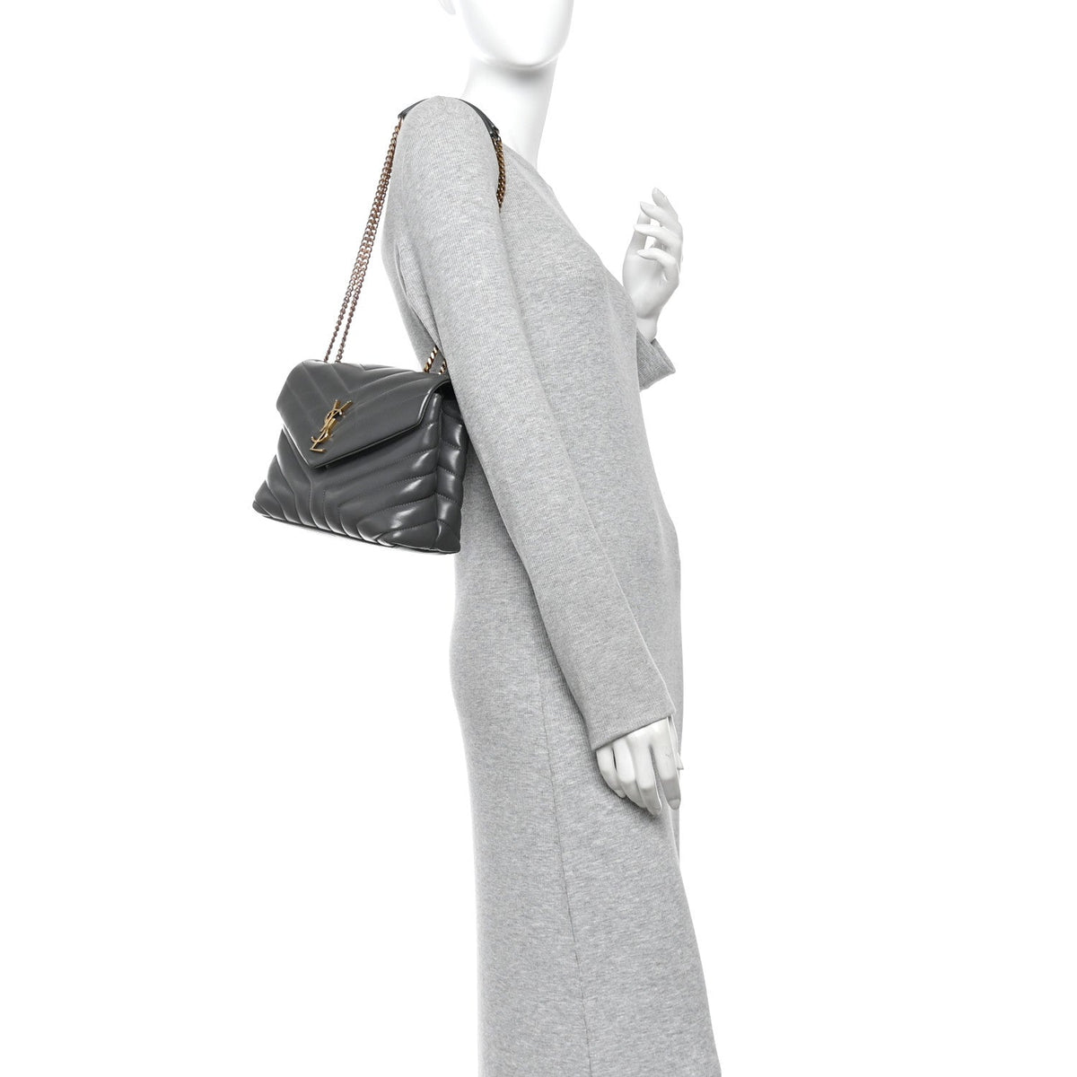 Saint Laurent Calfskin Small Loulou Chain Satchel Storm