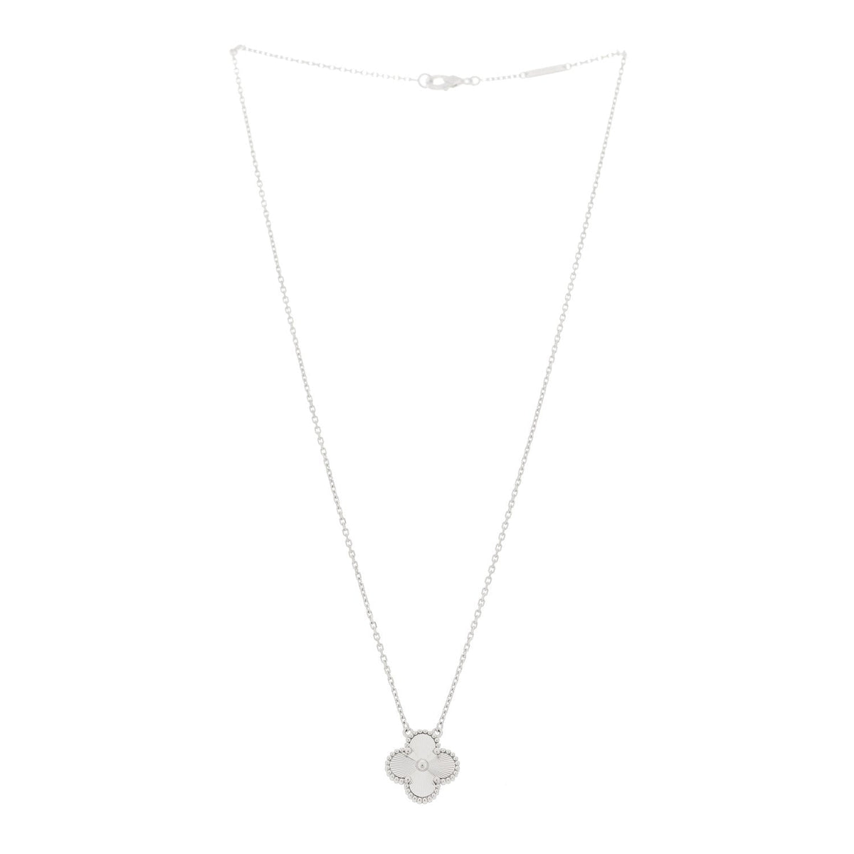 Van Cleef & Arpels 18K White Gold Guilloche Vintage Alhambra Pendant Necklace