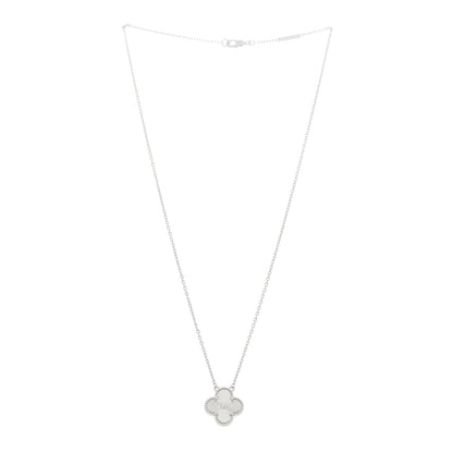 Van Cleef & Arpels 18K White Gold Guilloche Vintage Alhambra Pendant Necklace