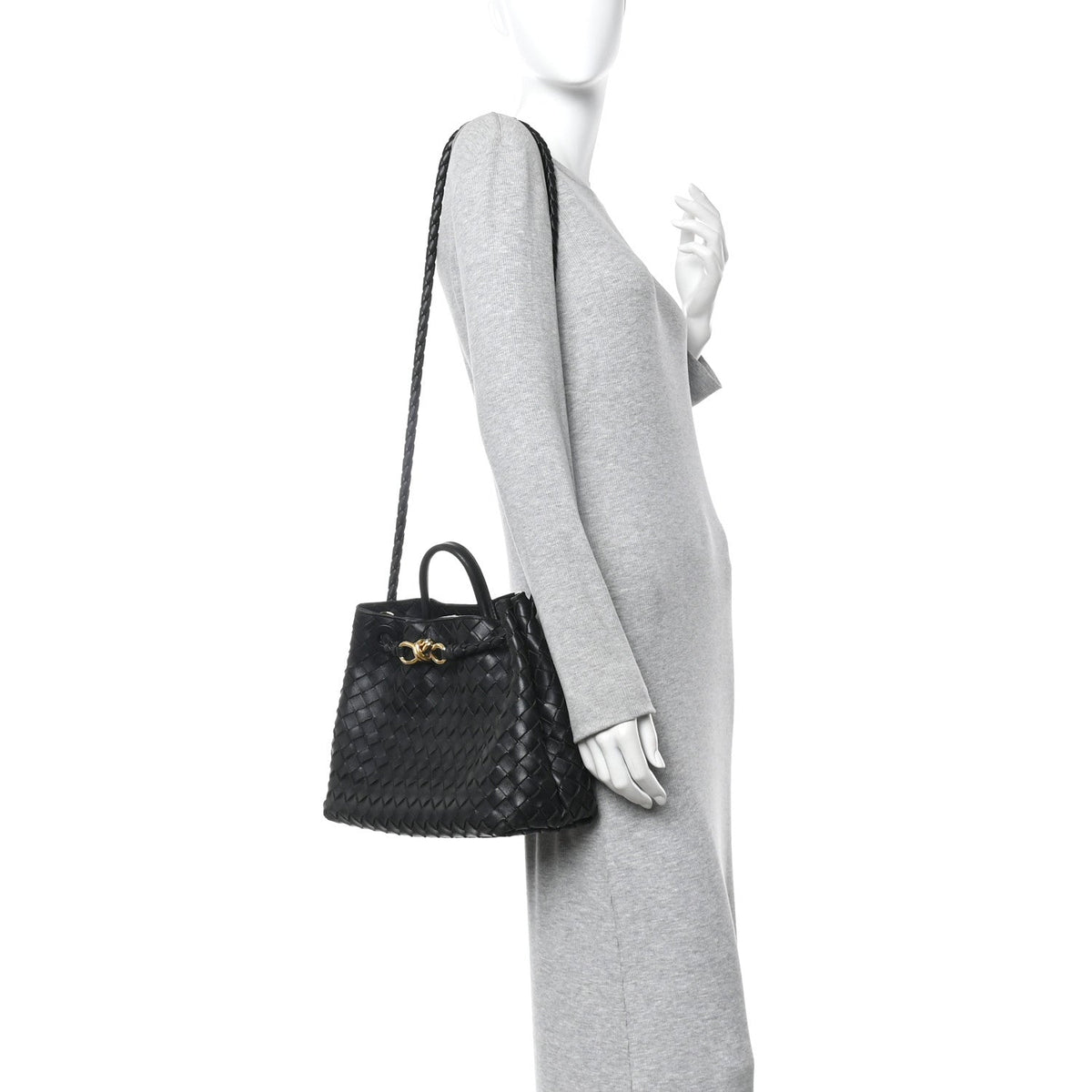 Bottega Veneta Nappa Intrecciato Medium Andiamo Shoulder Bag Black