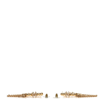 Chanel Metal Crystal Bead Chain CC Hoop Earrings Gold