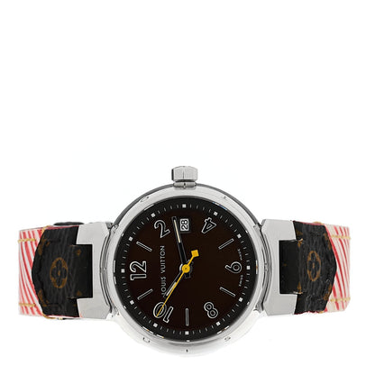 Louis Vuitton Stainless Steel Monogram 28mm Tambour Quartz Watch Brown