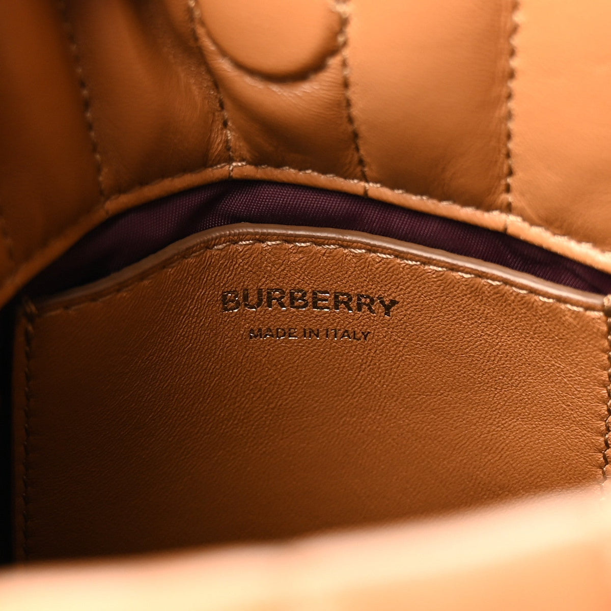 Burberry Lambskin Quilted Mini Lola Bucket Bag Maple Brown