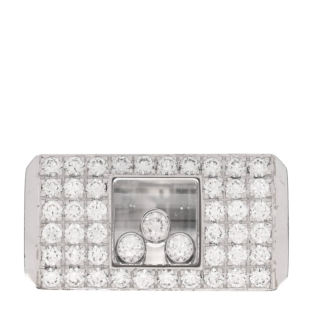 Chopard 18K White Gold Diamond Happy Diamond Signet Pave Ring