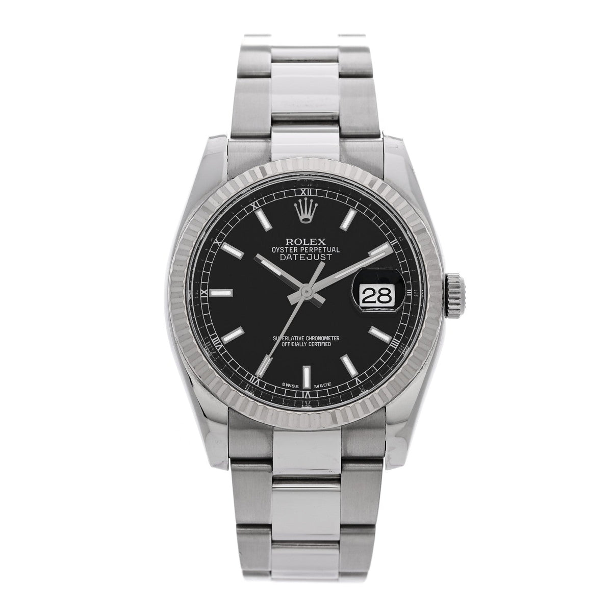 Rolex Stainless Steel 18K White Gold 36mm Datejust Watch Black 116234