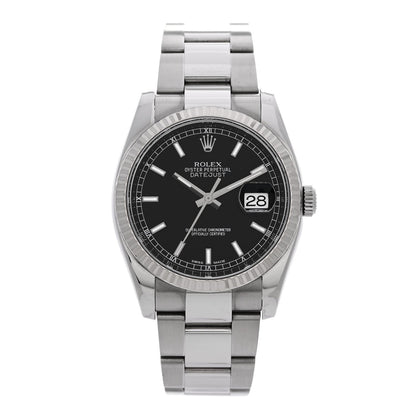 Rolex Stainless Steel 18K White Gold 36mm Datejust Watch Black 116234