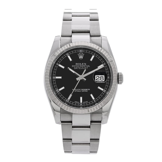 Rolex Stainless Steel 18K White Gold 36mm Datejust Watch Black 116234