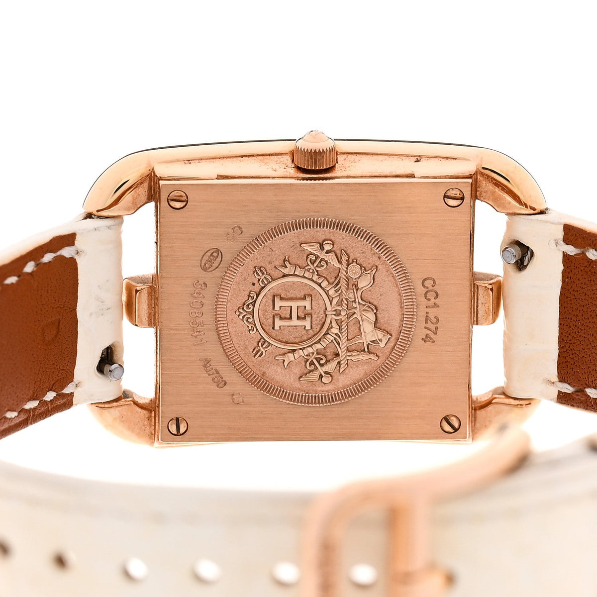 Hermes 18K Yellow Gold Alligator 23mm Cape Cod Quartz Watch Craie