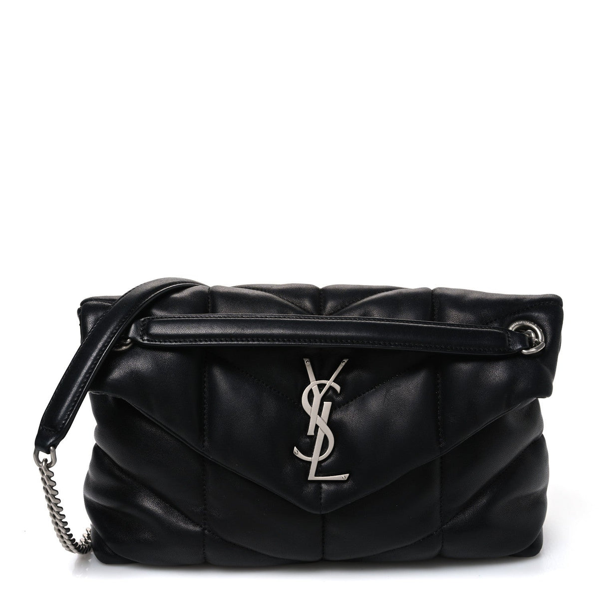 Saint Laurent Lambskin Quilted Small Loulou Puffer Satchel Black