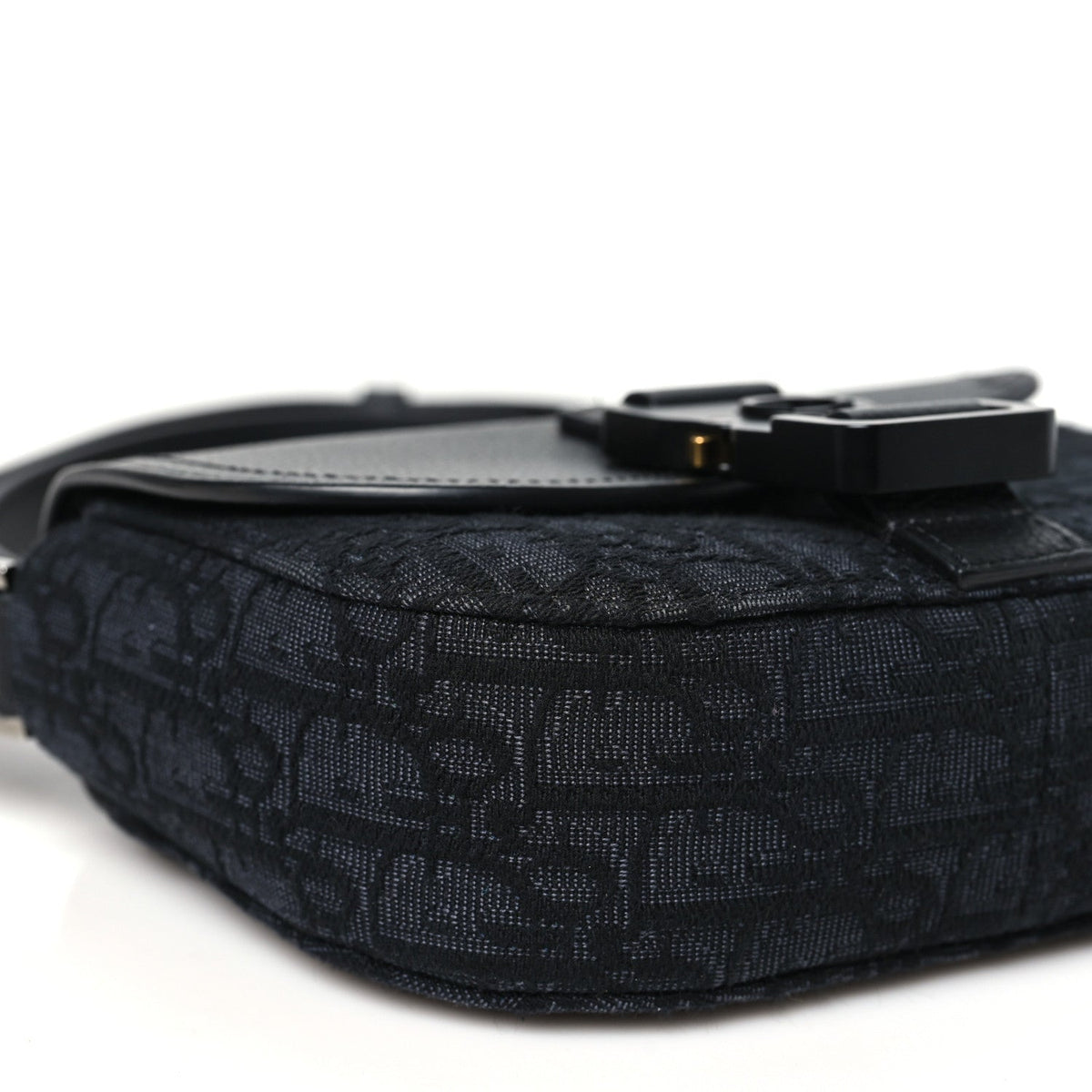 Dior Oblique Jacquard Grained Calfskin Mini Saddle Messenger Bag Black