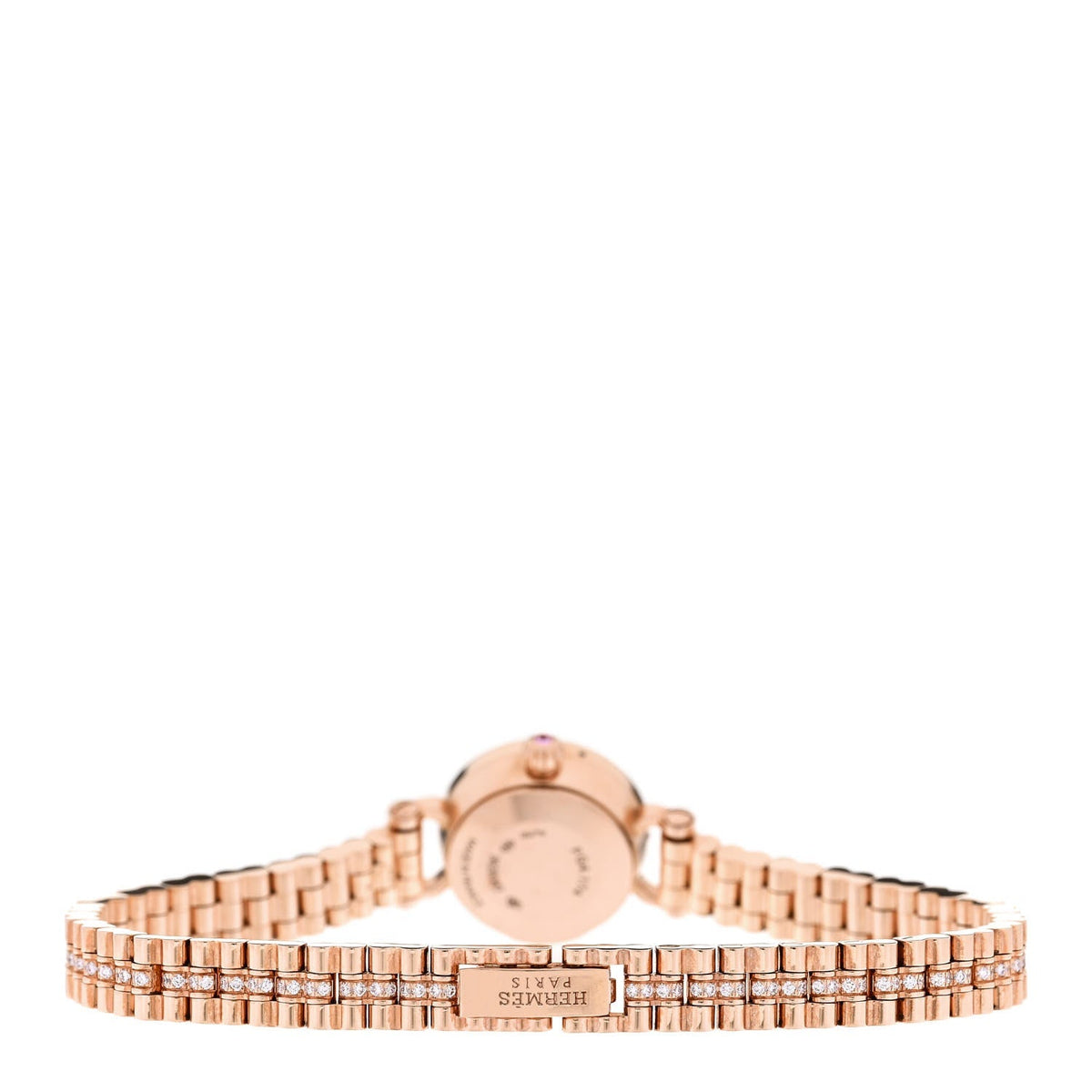 Hermes 18K Rose Gold Diamond Pink Sapphire 16mm Faubourg Quartz Watch