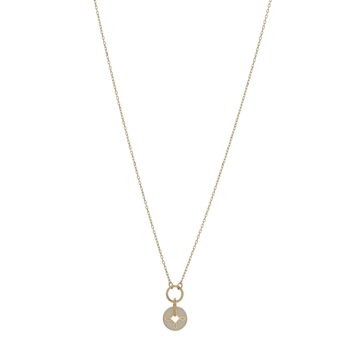 Foundrae 18K Yellow Gold Enamel Petite Champleve True Love Knot Necklace White