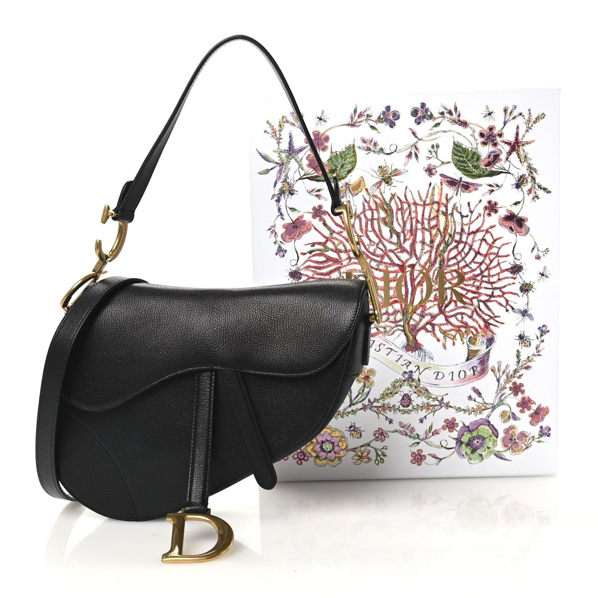 Christian Dior Shiny Goatskin Saddle Bag Black