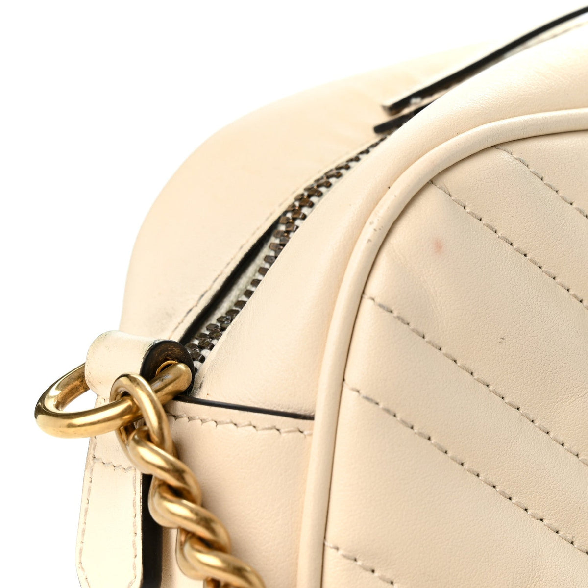 Gucci Calfskin Matelasse Small GG Marmont Chain Shoulder Bag White
