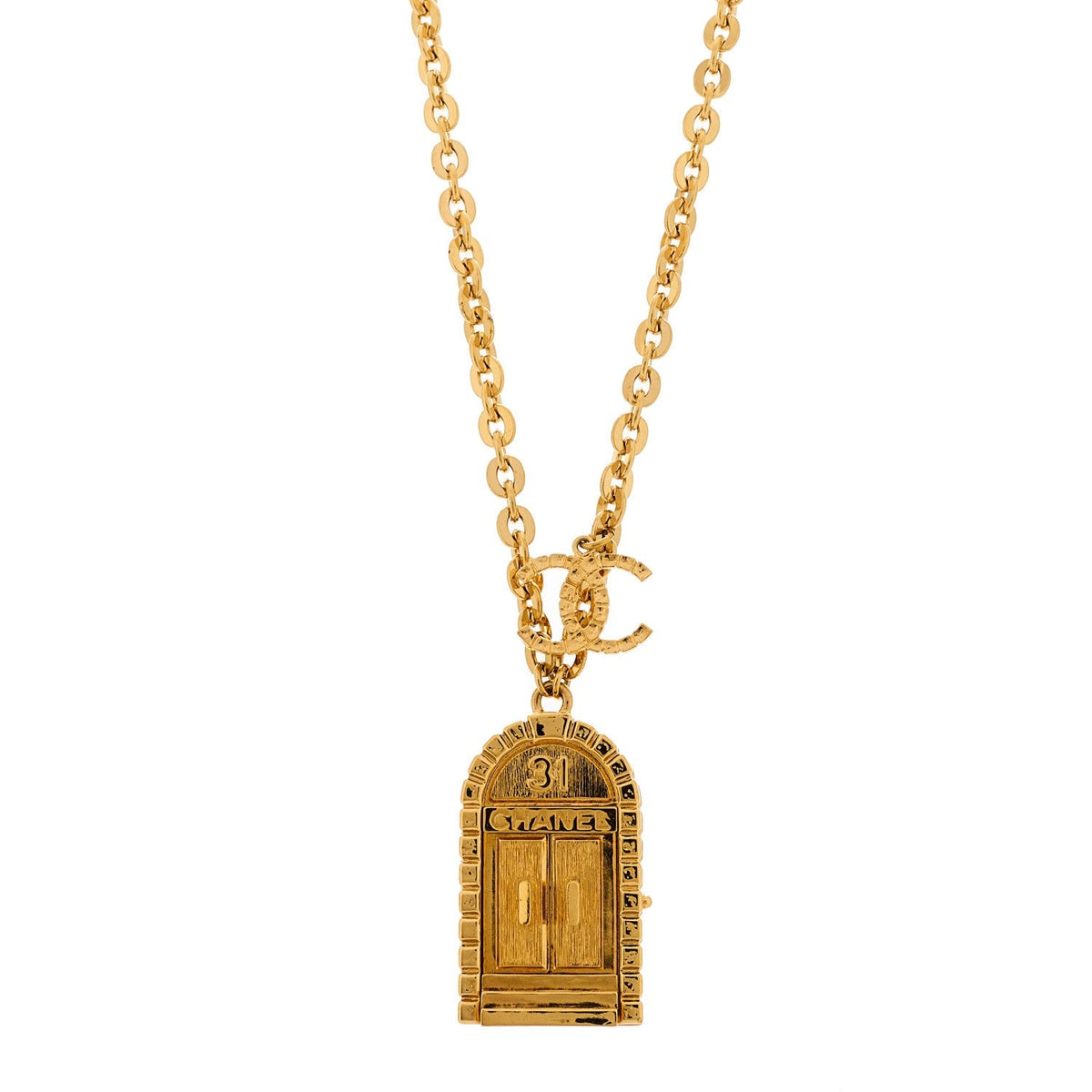 Chanel Metal 31 Rue Cambon Door Long Necklace Gold