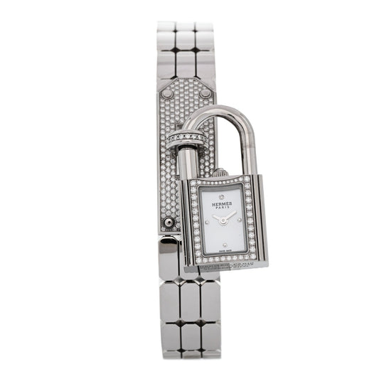 Hermes Stainless Steel Diamond Pave 16mm Kelly Watch