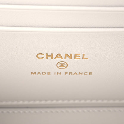 Chanel Caviar Quilted Small Tiny CC Vanity Case With Chain Light Grey