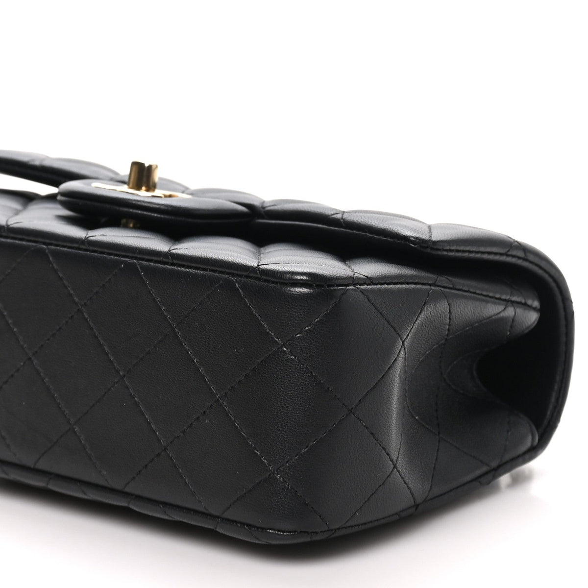 Chanel Lambskin Quilted Mini Top Handle Rectangular Flap Black