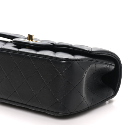 Chanel Lambskin Quilted Mini Top Handle Rectangular Flap Black