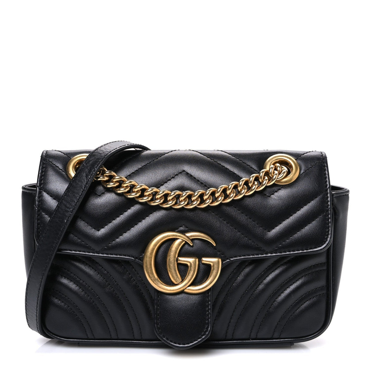 Gucci Calfskin Matelasse Mini GG Marmont Shoulder Bag Black 1817680