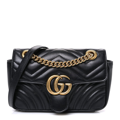 Gucci Calfskin Matelasse Mini GG Marmont Shoulder Bag Black 1817680