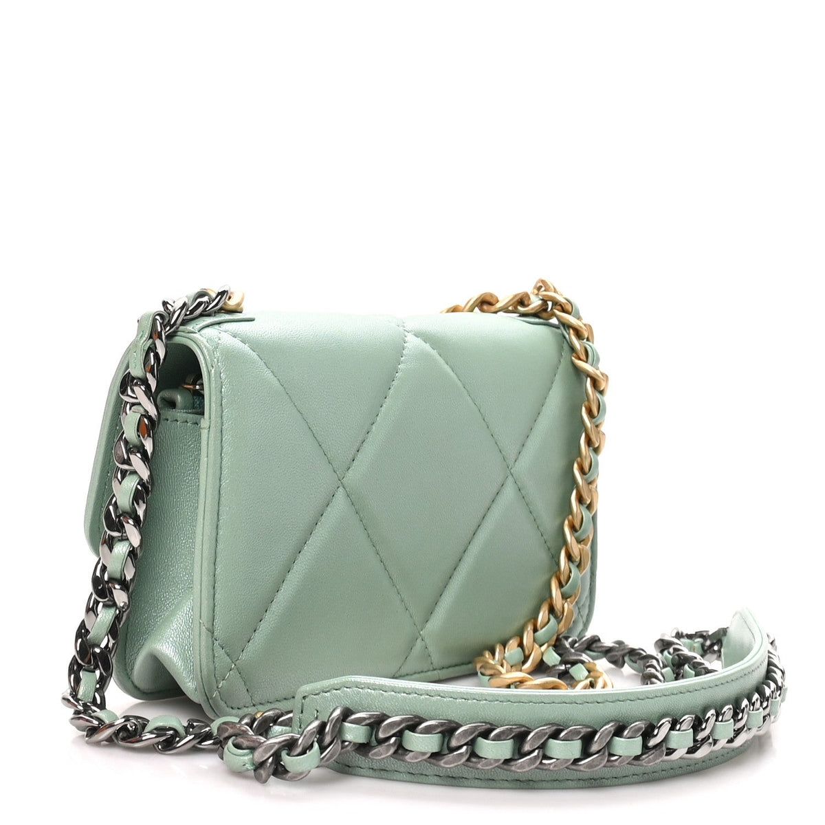Chanel Lambskin Quilted 19 Flap Phone Holder With Chain Green 1986333