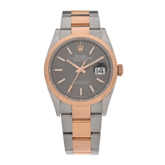 Rolex Stainless Steel 18K Everose Gold 36mm Oyster Perpetual Datejust Watch Slate 126231