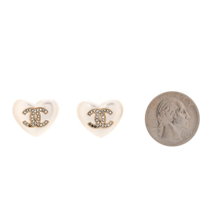 Chanel Pearl Crystal CC Heart Earrings Gold