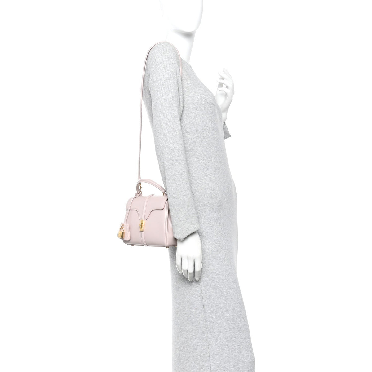 Celine Satinated Calfskin Mini 16 Top Handle Bag Bleached Pink