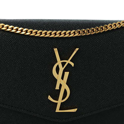 Saint Laurent Grain de Poudre Uptown Chain Wallet Black