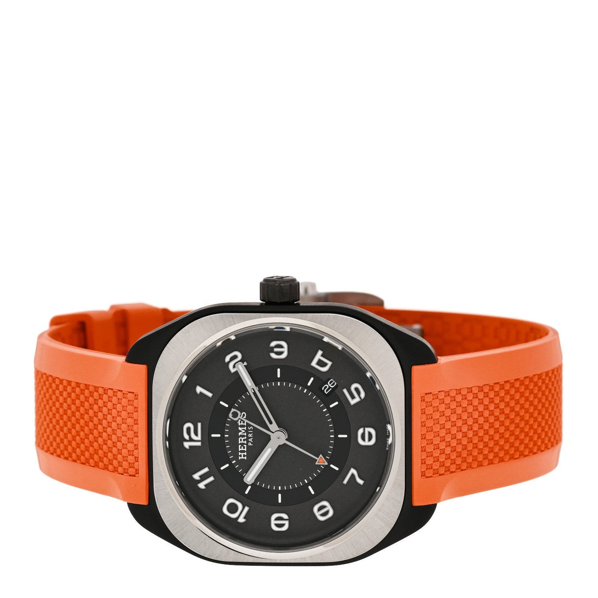 Hermes DLC Coated Titanium Rubber 39mm H08 Automatic Watch Orange