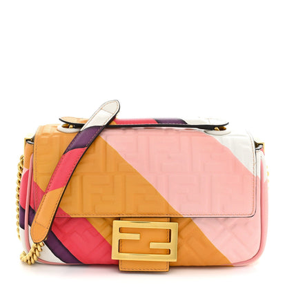 Fendi Nappa FF Embossed Line Print Midi Chain Baguette White Multicolor 1984938