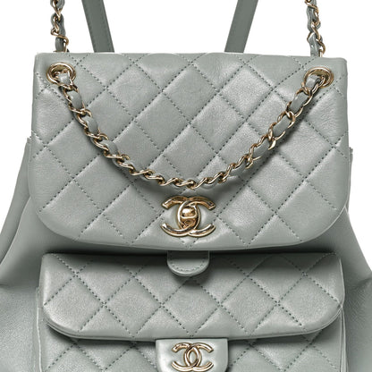 Chanel Lambskin Quilted Large Duma Backpack Grey